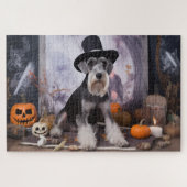 Miniatur Schnauzer Pumpkins Halloween Beängstigend Puzzle (Horizontal)