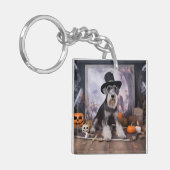 Miniatur Schnauzer Pumpkins Halloween Beängstigend Schlüsselanhänger (Vorderseite links)
