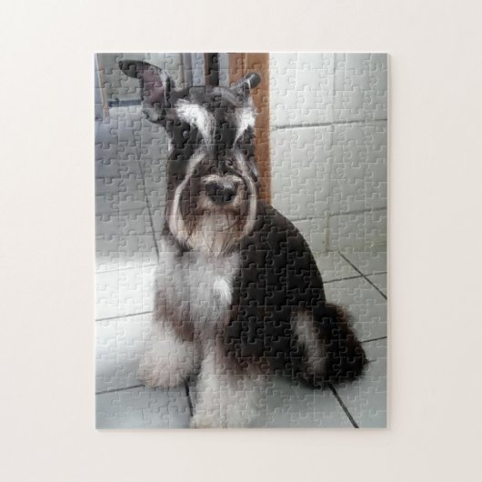 Miniatur Schnauzer Schwarz und Silber Sitzen Puzzle (Vertikal)