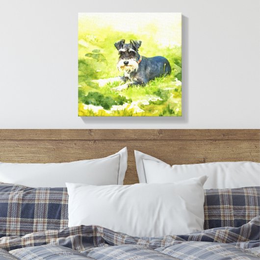 Miniatur Schnauzer Wasserfarbe Digitale Kunst Leinwanddruck (Insitu (Schlafzimmer))