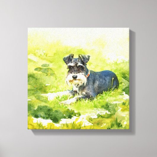 Miniatur Schnauzer Wasserfarbe Digitale Kunst Leinwanddruck (Vorderseite)