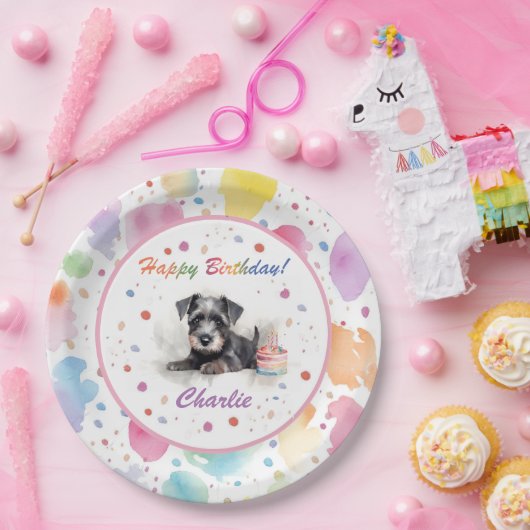 Miniatur Schnauzer Wasserfarbpapier-Platte Pappteller (Party)