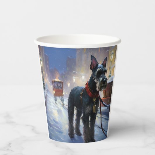 Miniatur Schnauzer Weihnachtsfeiertage Pappbecher (Rückseite)