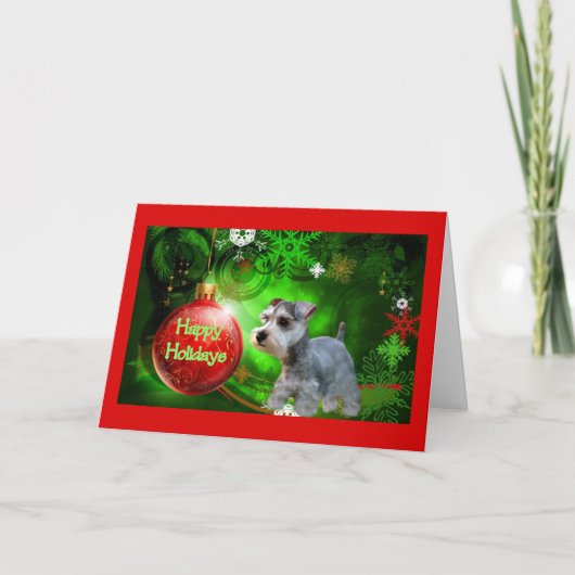 Miniatur Schnauzer Weihnachtskarte Happy Holidays Feiertagskarte (Vorderseite)