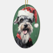 Miniatur Schnauzer Weihnachtsmalerei rund um zwei Keramik Ornament (Links)