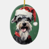 Miniatur Schnauzer Weihnachtsmalerei rund um zwei Keramik Ornament (Vorne)