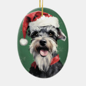 Miniatur Schnauzer Weihnachtsmalerei rund um zwei Keramik Ornament (Hinten)