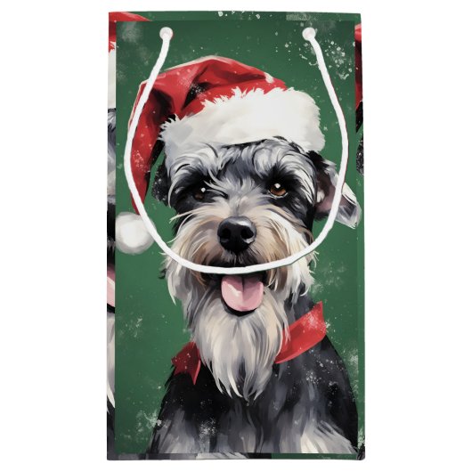 Miniatur Schnauzer Weihnachtsmalerei rund um zwei Kleine Geschenktüte (Rückseite)