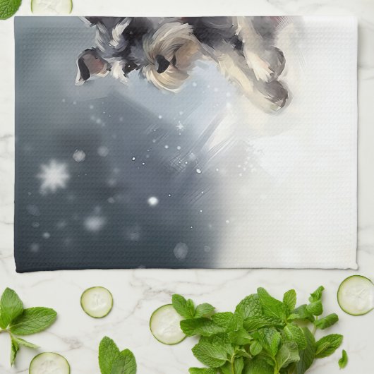 Miniatur Schnauzer Weihnachtsschnee Winter Geschirrtuch (Gefaltet)