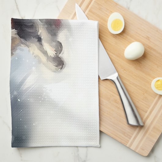 Miniatur Schnauzer Weihnachtsschnee Winter Geschirrtuch (Viertel Falte)