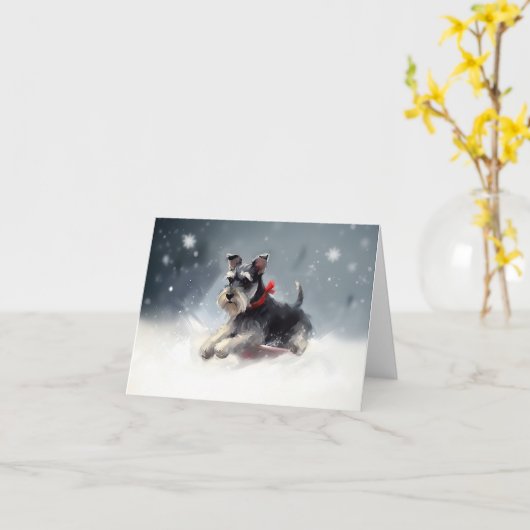 Miniatur Schnauzer Weihnachtsschnee Winter Karte (Gelbe Blume)