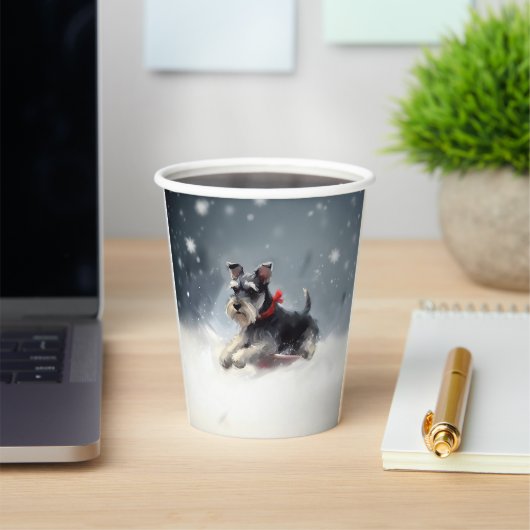 Miniatur Schnauzer Weihnachtsschnee Winter Pappbecher (InSitu)