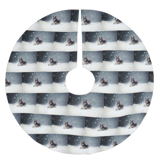 Miniatur Schnauzer Weihnachtsschnee Winter Polyester Weihnachtsbaumdecke (Vorderseite)