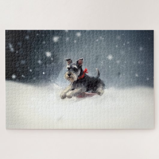 Miniatur Schnauzer Weihnachtsschnee Winter Puzzle (Horizontal)