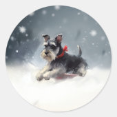 Miniatur Schnauzer Weihnachtsschnee Winter Runder Aufkleber (Vorderseite)