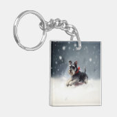 Miniatur Schnauzer Weihnachtsschnee Winter Schlüsselanhänger (Vorderseite links)