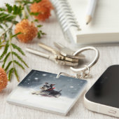 Miniatur Schnauzer Weihnachtsschnee Winter Schlüsselanhänger (Vorderseite rechts)