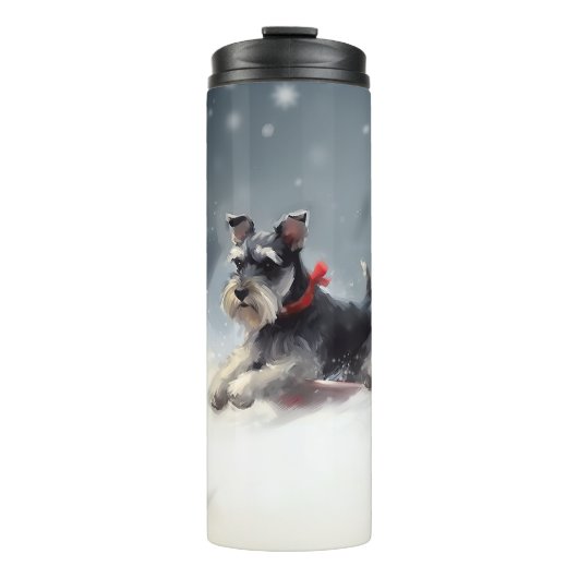 Miniatur Schnauzer Weihnachtsschnee Winter Thermosbecher (Vorderseite)