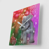 Miniatur Schnauzer Welpen und Blume Quadratische Wanduhr (Winkel)