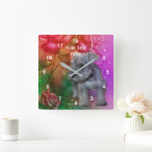 Miniatur Schnauzer Welpen und Blume Quadratische Wanduhr (Zuhause)