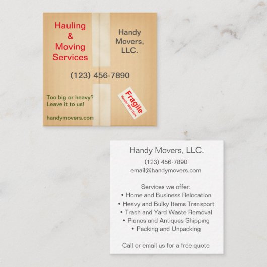 Miniatur-Versandbox Handyman Hauling Moving Quadratische Visitenkarte (Vorne/Hinten)