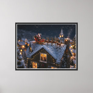 Miniatur-Weihnachtsmann landet auf Dach Leinwanddruck