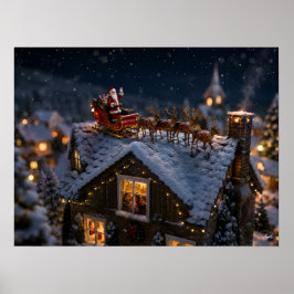 Miniatur-Weihnachtsmann landet auf Dach Poster