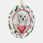 Miniatur White Poodle Holly Border Keramik Ornament (Rechts)