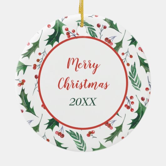 Miniatur White Poodle Holly Border Keramik Ornament (Hinten)