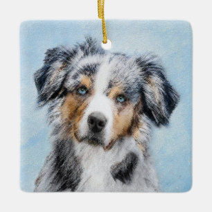 Miniaturamerikanische Hirtenmalerei - Hundekunst Keramikornament