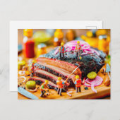 Miniaturarbeiter, die Thunfischsteak grillen Feiertagspostkarte (Vorne/Hinten)