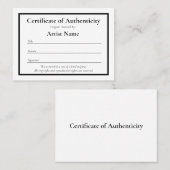 Miniaturausweis für die Echtheit der Kunst Visitenkarte (Vorne/Hinten)