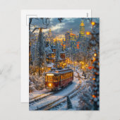 Miniaturbahn in der schneebedeckten Winterstadt Feiertagspostkarte (Vorne/Hinten)
