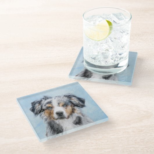 Miniaturbild Amerikanischer Hirtenmaler - Hundekun Glasuntersetzer (Schrägansicht)