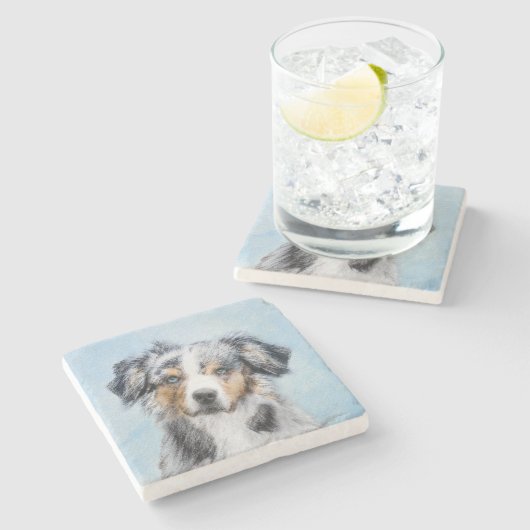 Miniaturbild Amerikanischer Hirtenmaler - Hundekun Steinuntersetzer (Seitenansicht)