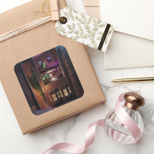 Miniaturbuch-Diorama - oben lesen Quadratischer Aufkleber (Schenken)