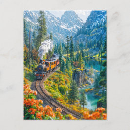 Miniaturdampf-Zug im Alpenwald Feiertagspostkarte