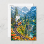 Miniaturdampf-Zug im Alpenwald Feiertagspostkarte (Vorne/Hinten)