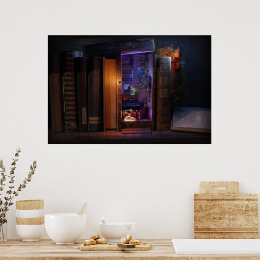 Miniature bookshelf insert - wide -reading poster (Küche)