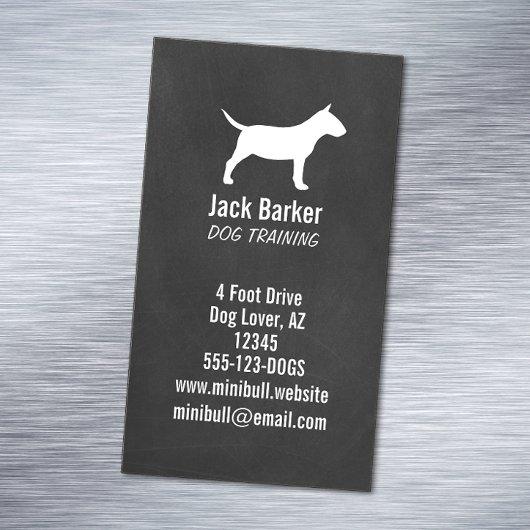 Miniature Bull Terrier Silhouette Chalkboard Stil Magnetische Visitenkarte