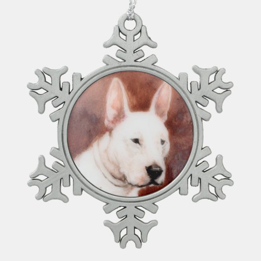 MINIATURE DOG PORTRAITS Bull Terrier Schneeflocken Zinn-Ornament (Vorderseite)