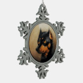 MINIATURE HUND PORTRAS Pincher Schneeflocken Zinn-Ornament (Links)