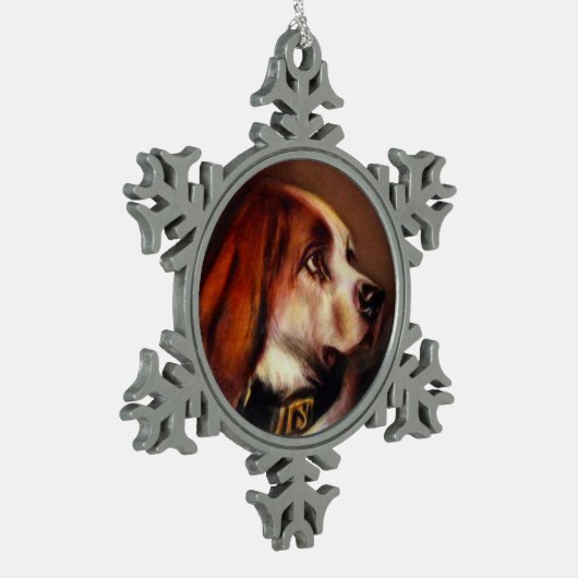 MINIATURE HUNDERPORTRAITS Bluthund Schneeflocken Zinn-Ornament (Links)