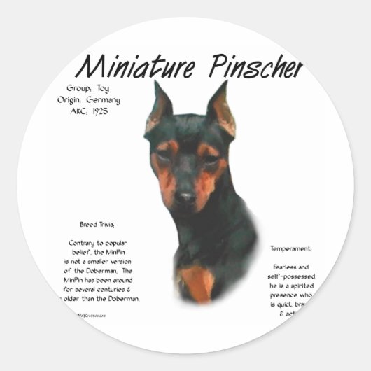 Miniature Pinscher (blk/rust) Historie Design Runder Aufkleber (Vorderseite)