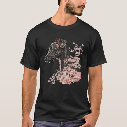 Miniature Pinscher Cherry Blossom Dog Breed Japane T-Shirt (Vorderseite)