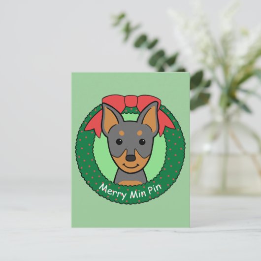 Miniature Pinscher Christmas Feiertagspostkarte (Stehend Vorderseite)