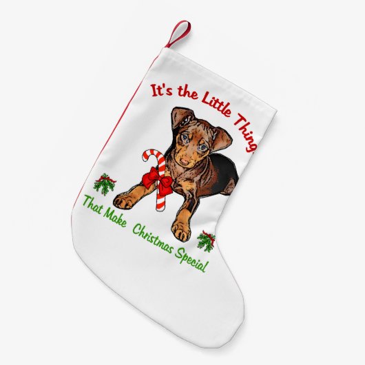 Miniature Pinscher Christmas Kleiner Weihnachtsstrumpf (Vorderansicht (hängend))