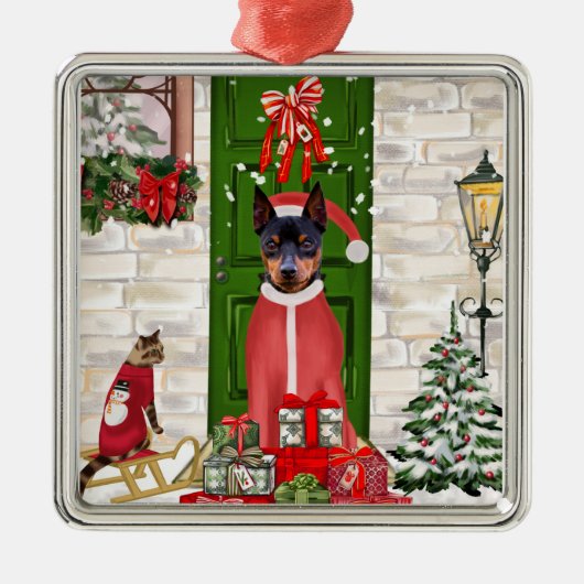 Miniature Pinscher Dog Weihnachten Ornament Aus Metall (Vorne)