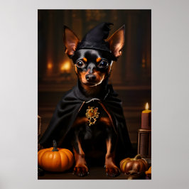 Miniature Pinscher Hund in einem Halloween-Party Poster