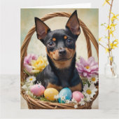 Miniature Pinscher Ostereier Karte (Gelbe Blume)